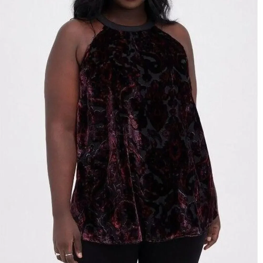 Torrid Women Paisley Velvet Burnout Halter Tank Top Plus Size 3X Whimsygoth Vamp